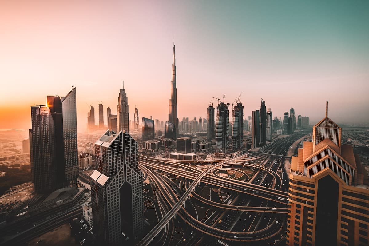 Dubai skyline at sunset